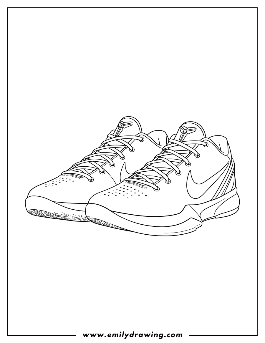 Free to print drawing of pair Nike Kb 7, laced basketball shoes