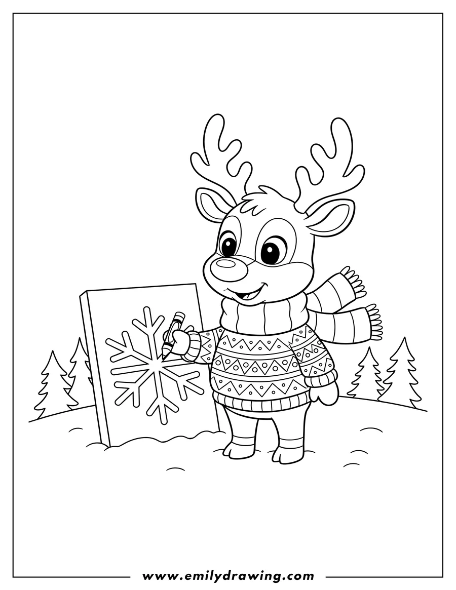 Simple sketch of rudolph Forrest, a cute cartoon reindeer standing, coloring page to color