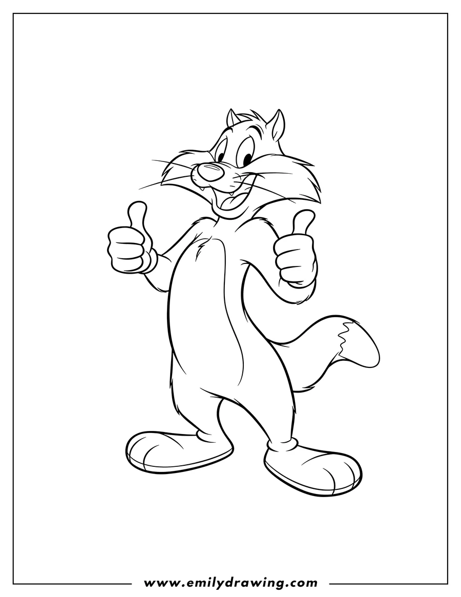 Vector style outline of sylvester Cat standing with thumbs up