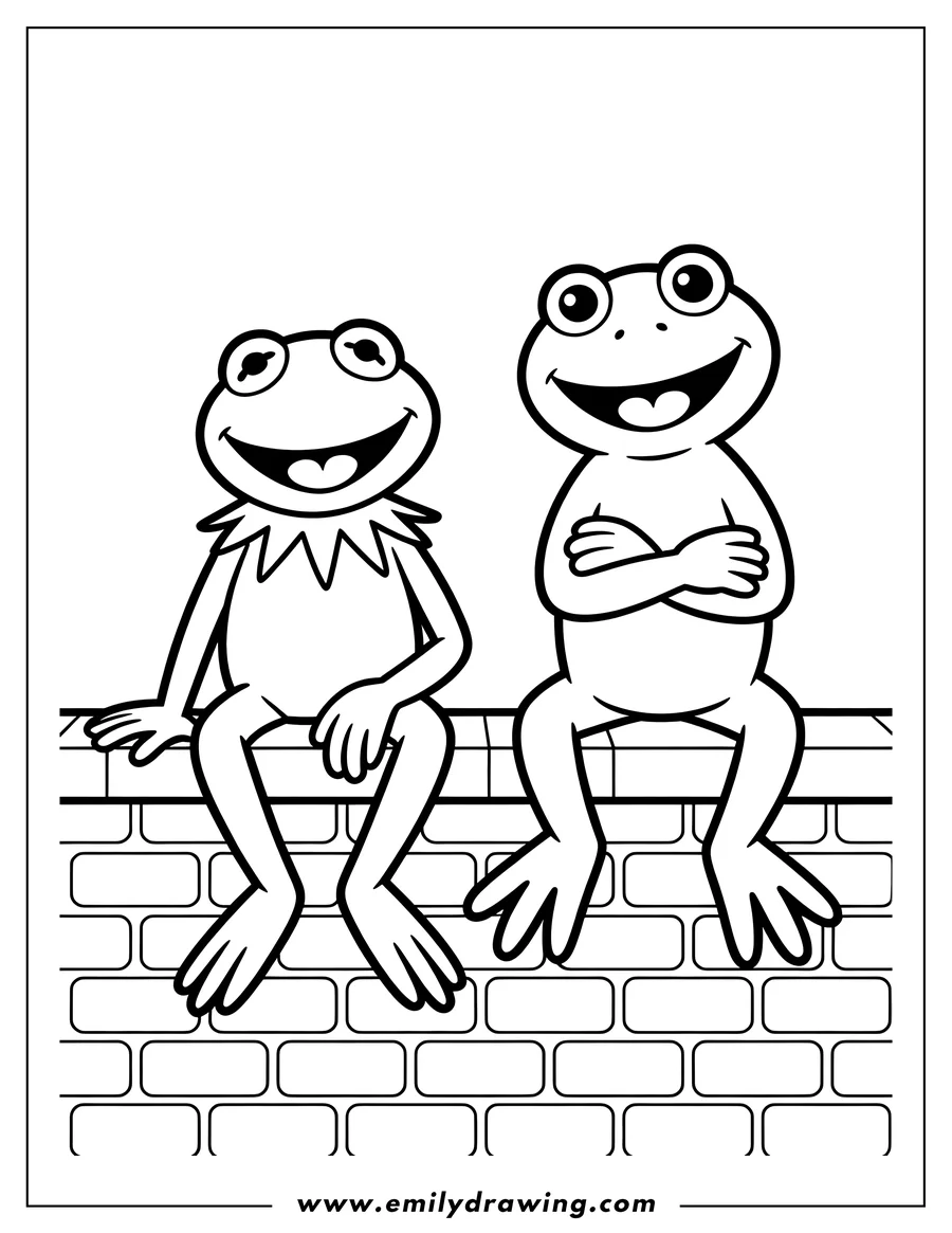 Black and white line art of frog