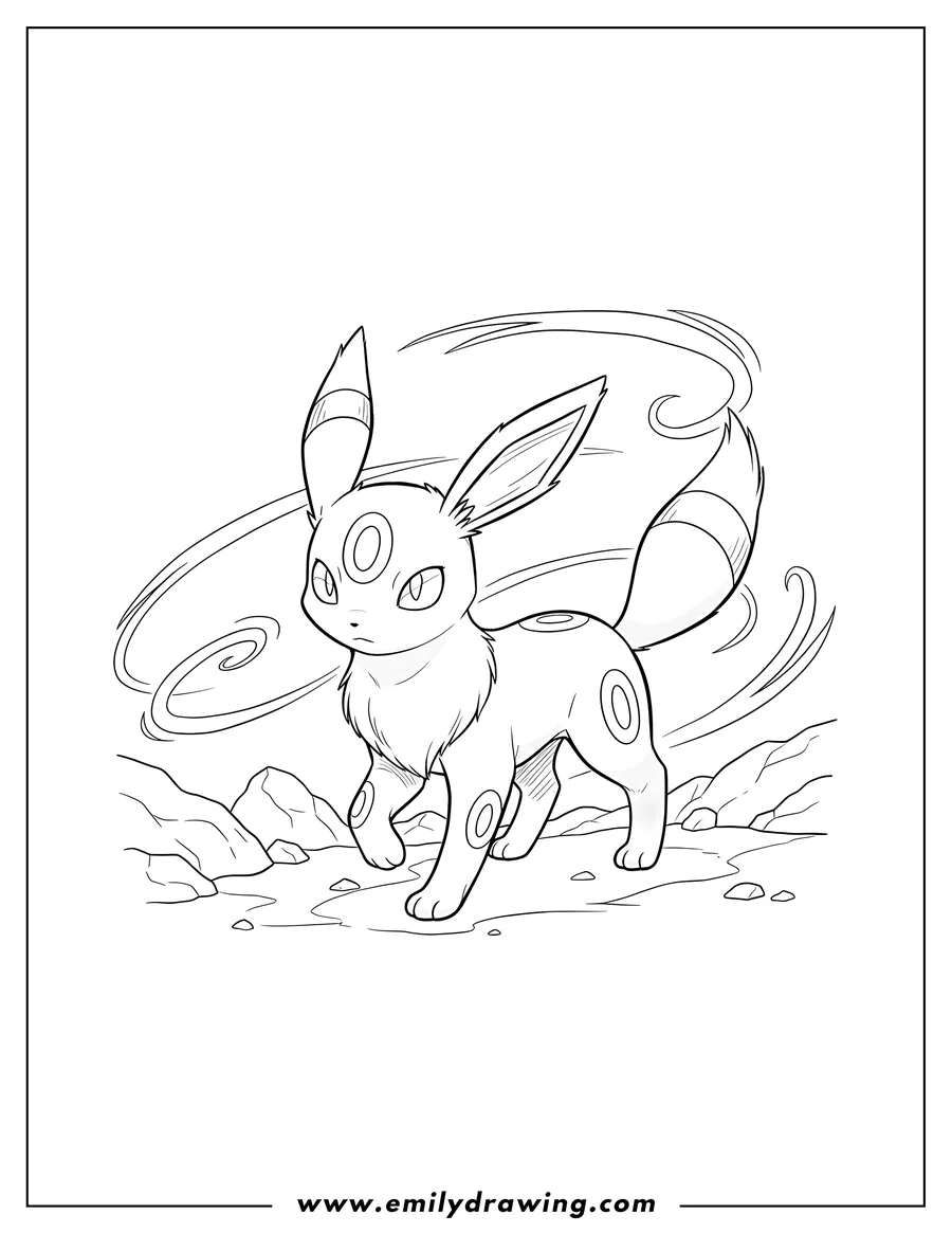 Coloring page of umbreon Pursuit Pokemon Card, Umbreon standing