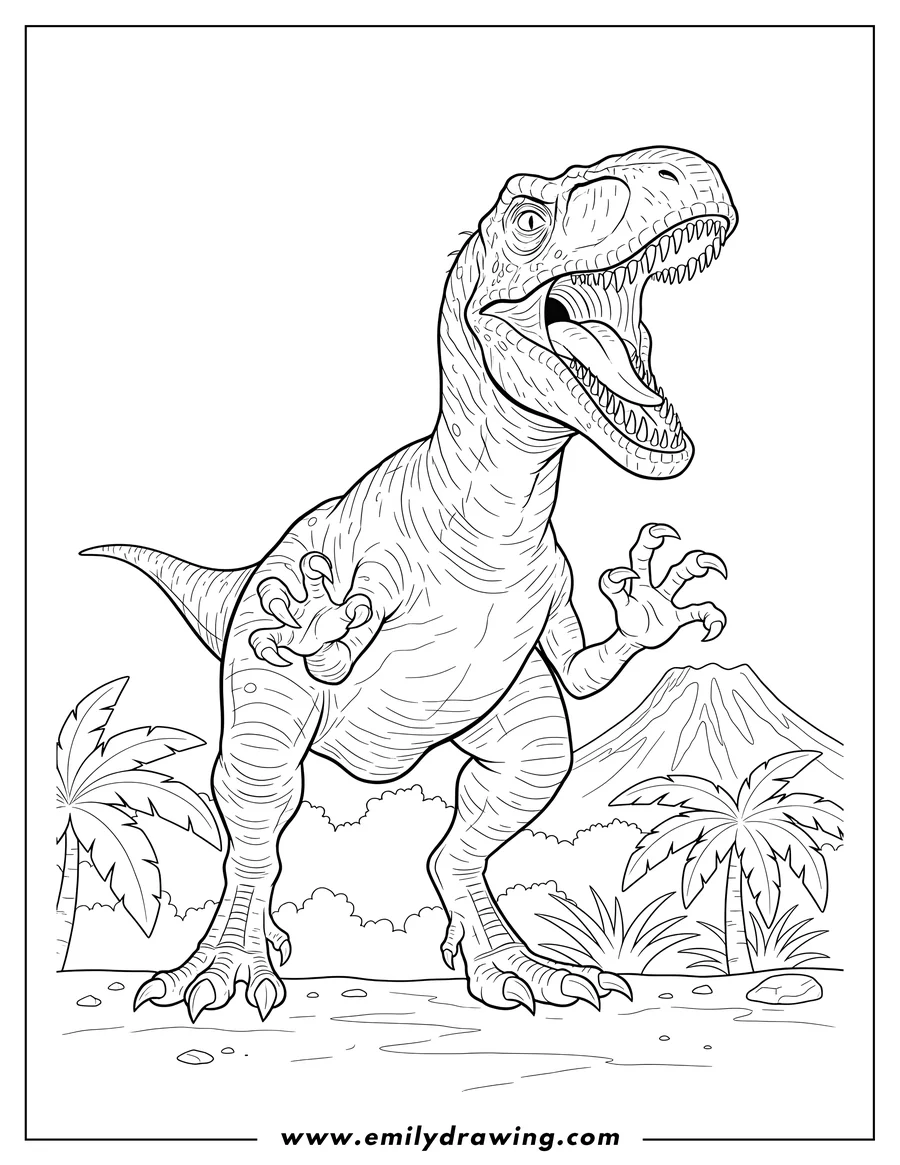 Coloring page of velociraptor From Jurassic Park roaring, with sharp claws