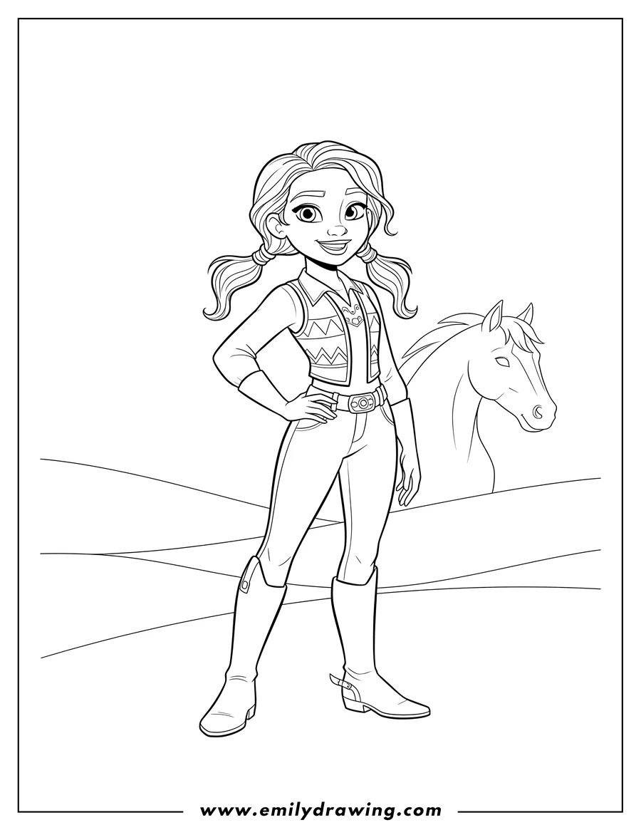 Vector style outline of pru Granger standing with hand on hip and smiling