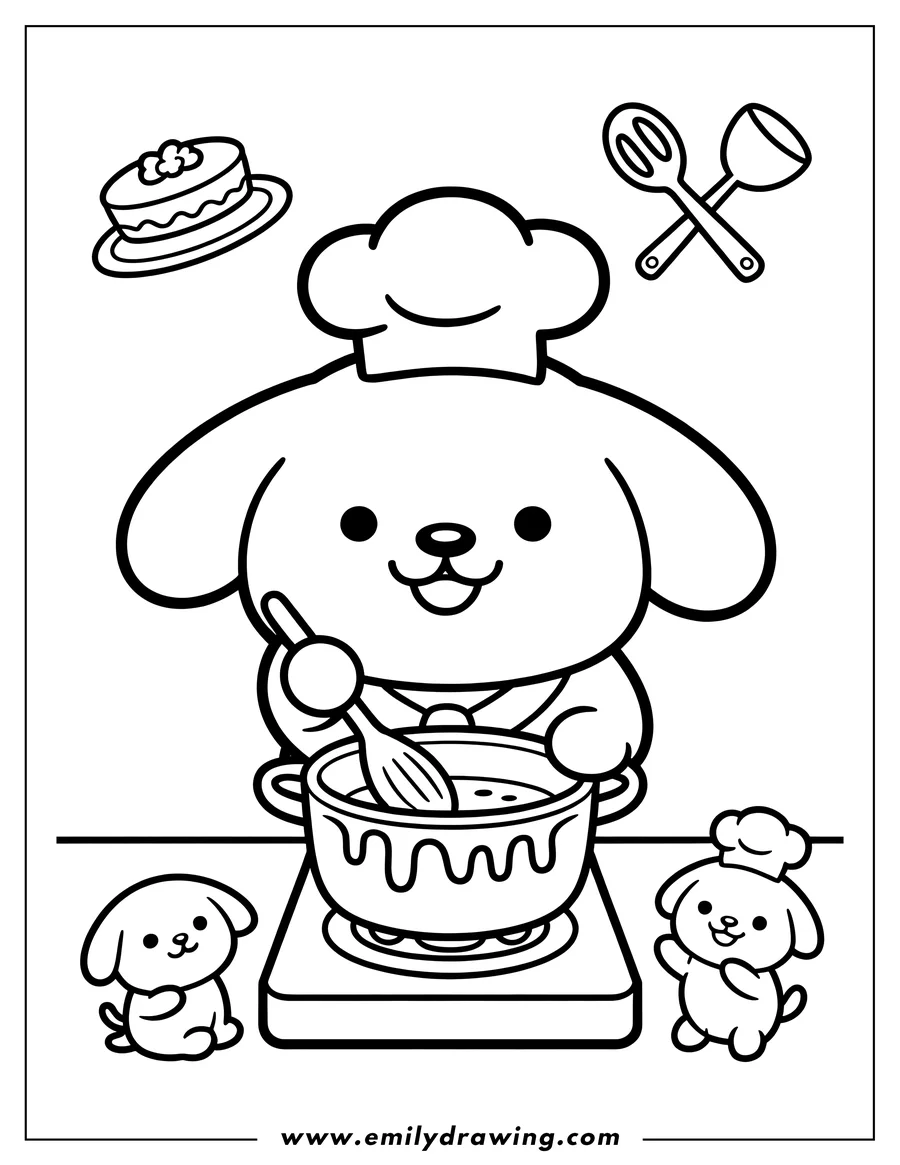 Simple sketch of puppy Chef to color