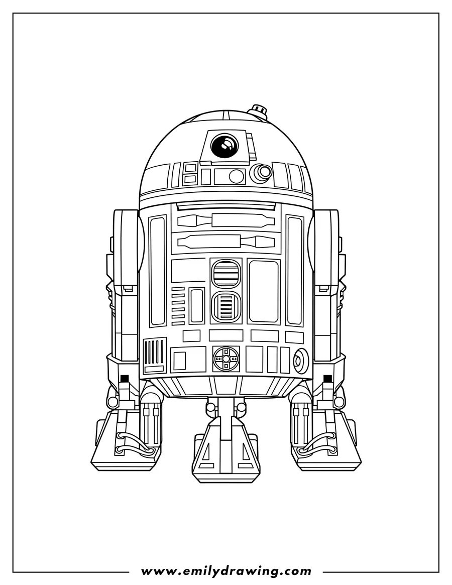 PDF style coloring page: R2 D2 standing coloring page