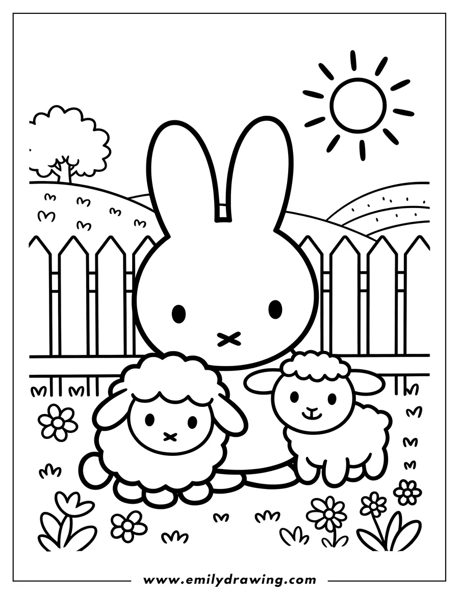 Black and white line art of rabbit