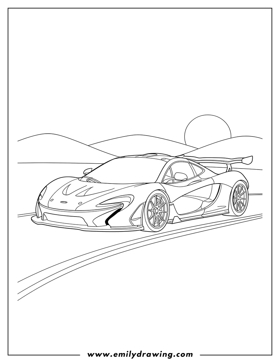 Linear illustration of race Car Mclaren P1 Gtr on a road
