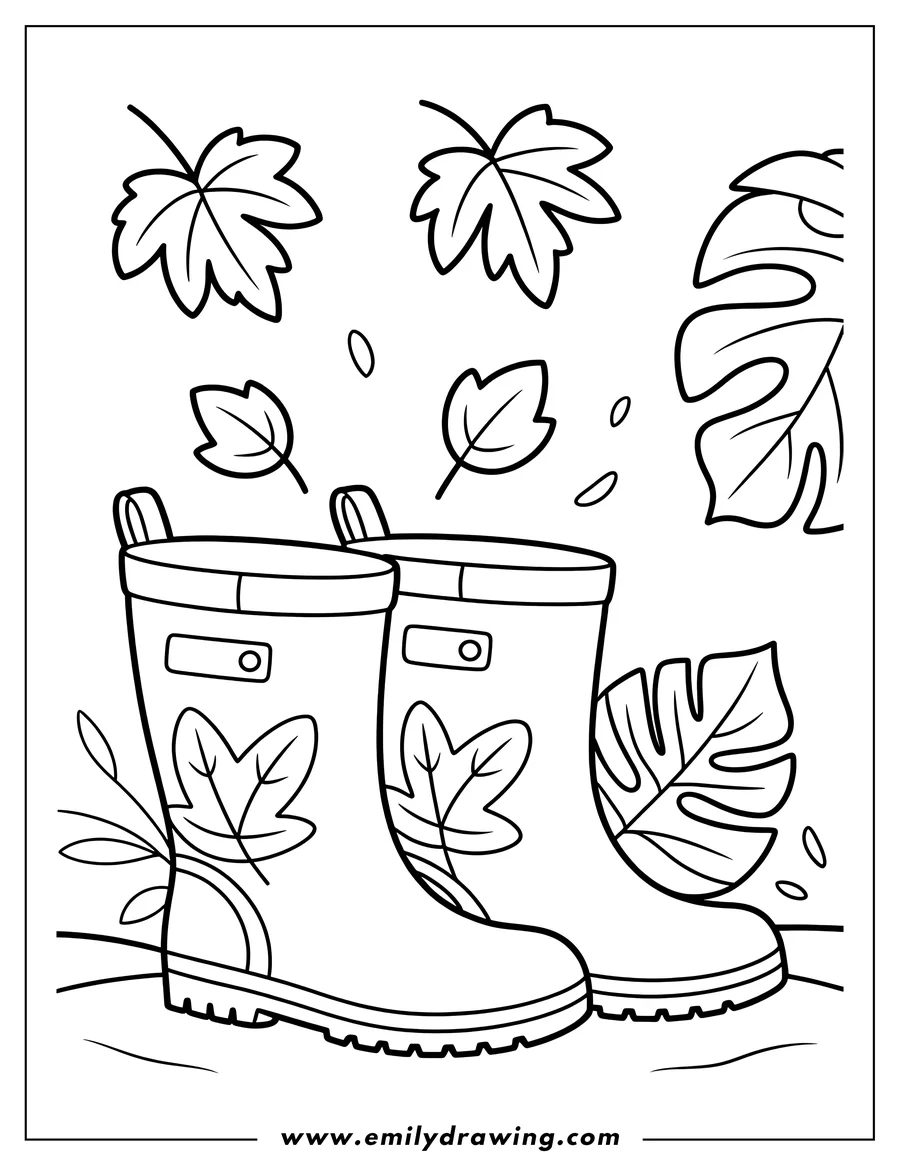 Full page coloring image of rain Boots