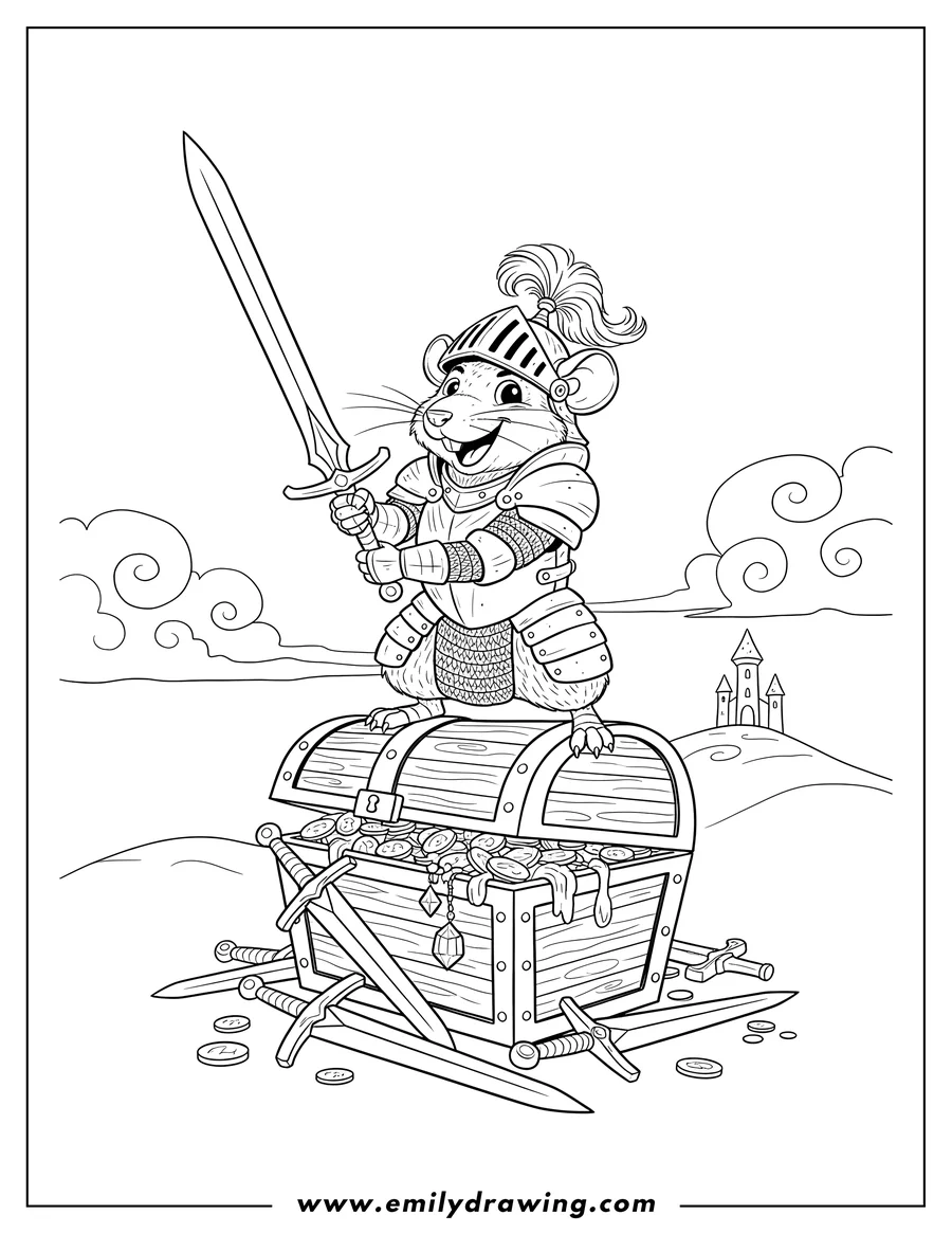 PDF style coloring page: rat Knight