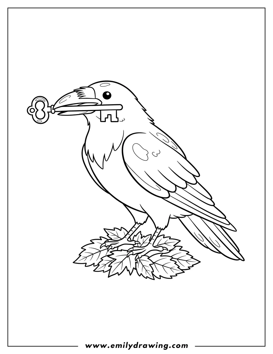 Black and white line art of raven