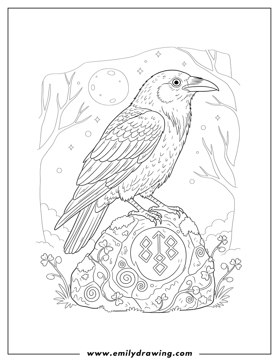 Printable line art of raven