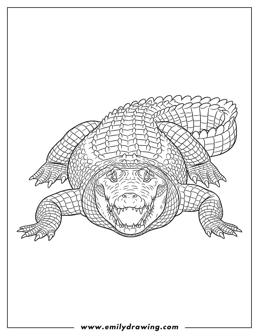 High quality printable australian Saltwater Crocodile Scaled, lying down and looking forward with its mouth slightly open for coloring
