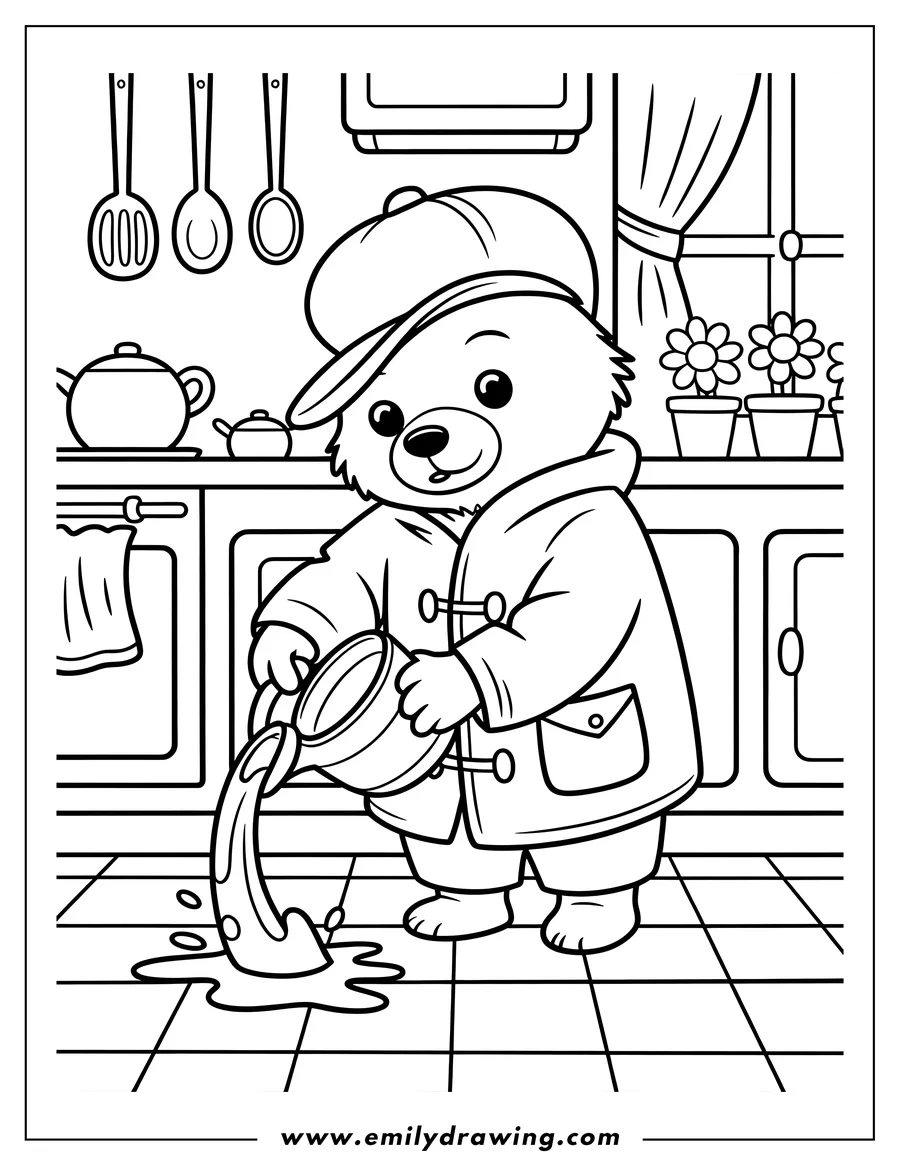 Doodle style coloring picture of bear