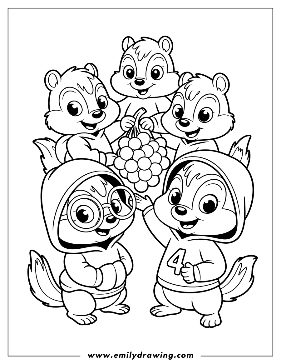 Free printable coloring sheet of chipmunk Group