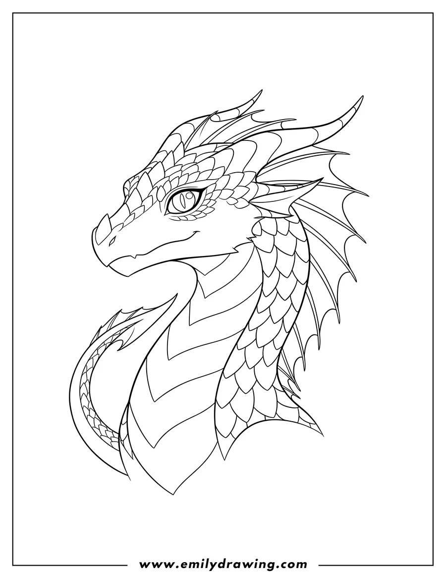 Coloring page for kids: close Up Glory Rainwing, head and shoulders, looking left