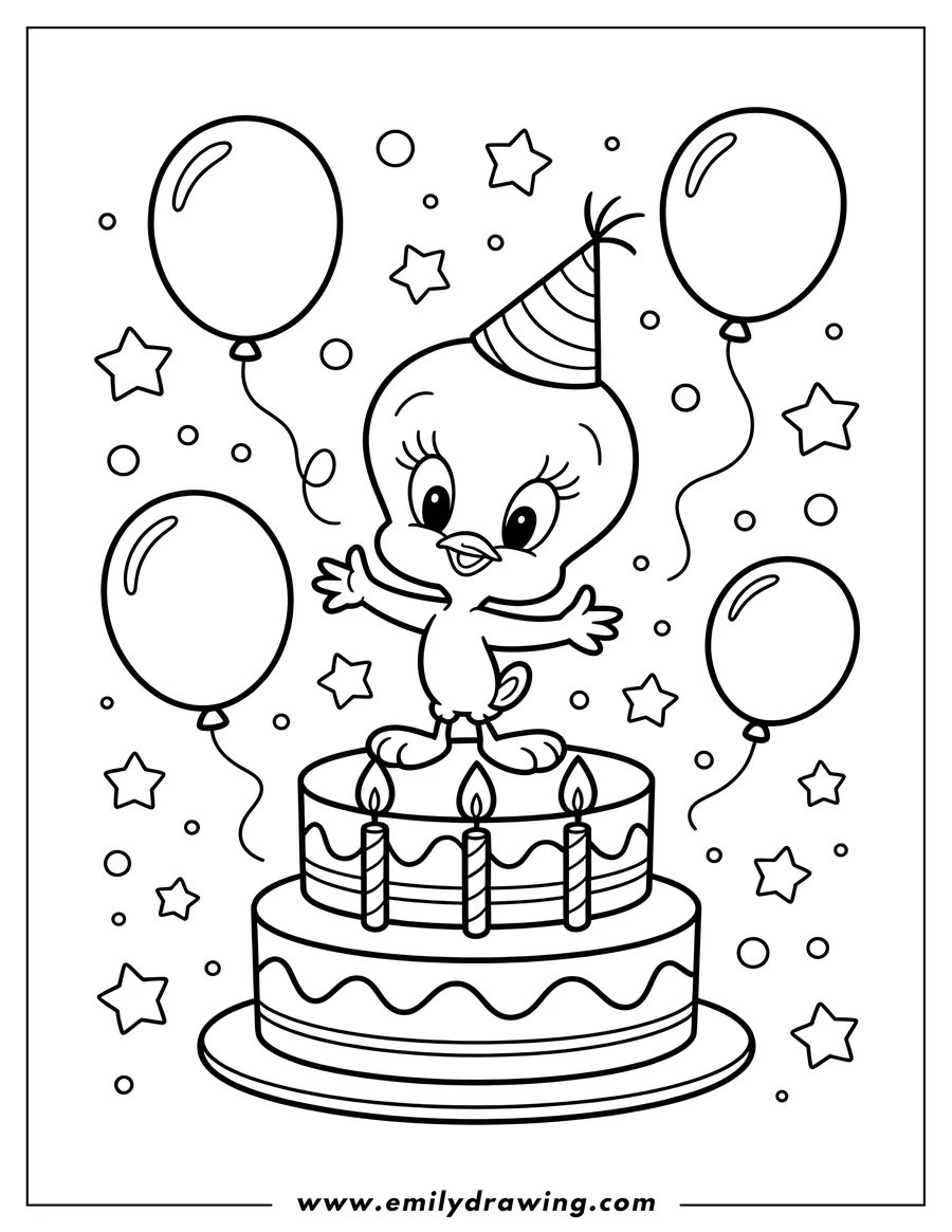 Linear illustration of cartoon Bird