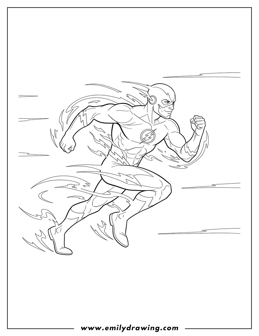 Vector style outline of detailed Flash running with speed effects
