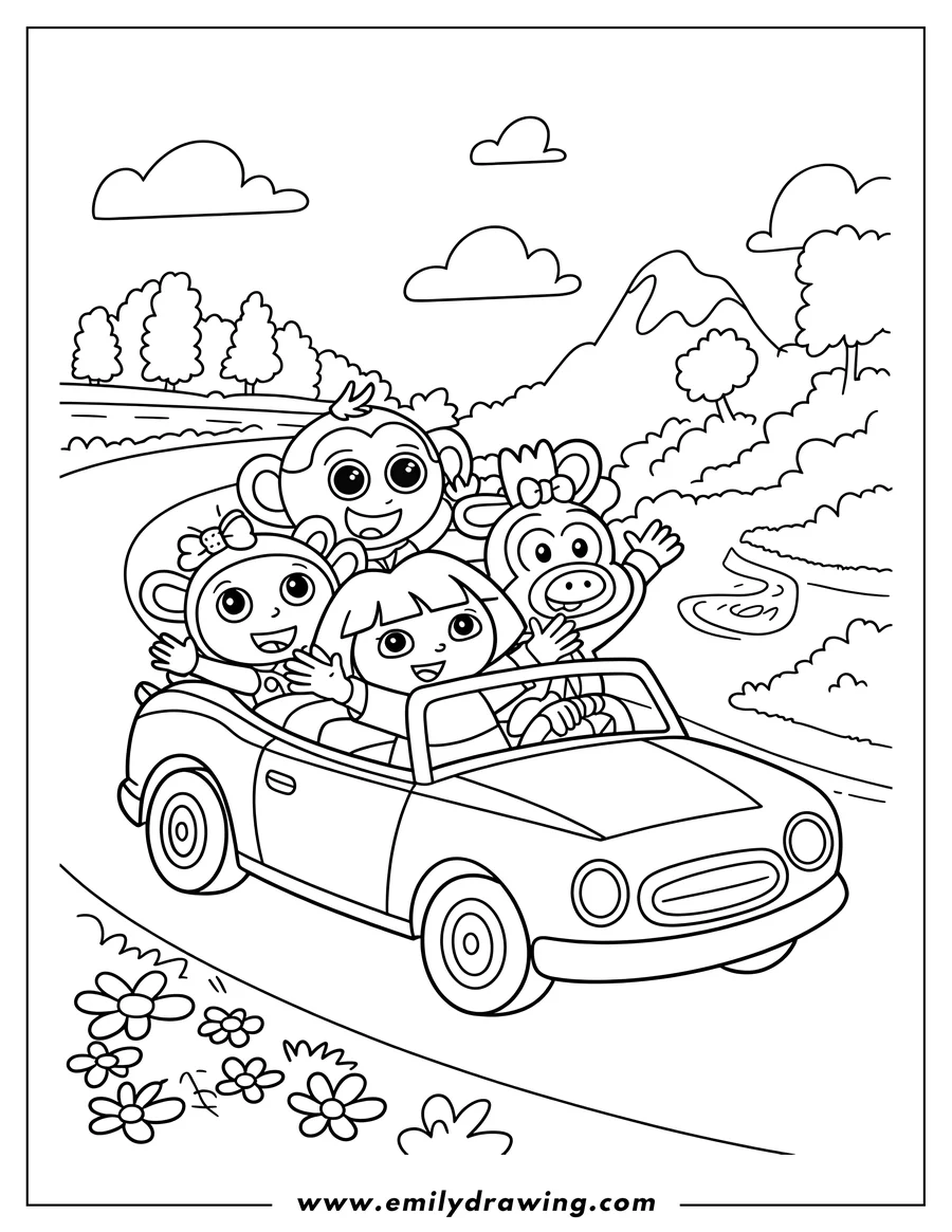 Black and white line art of girl