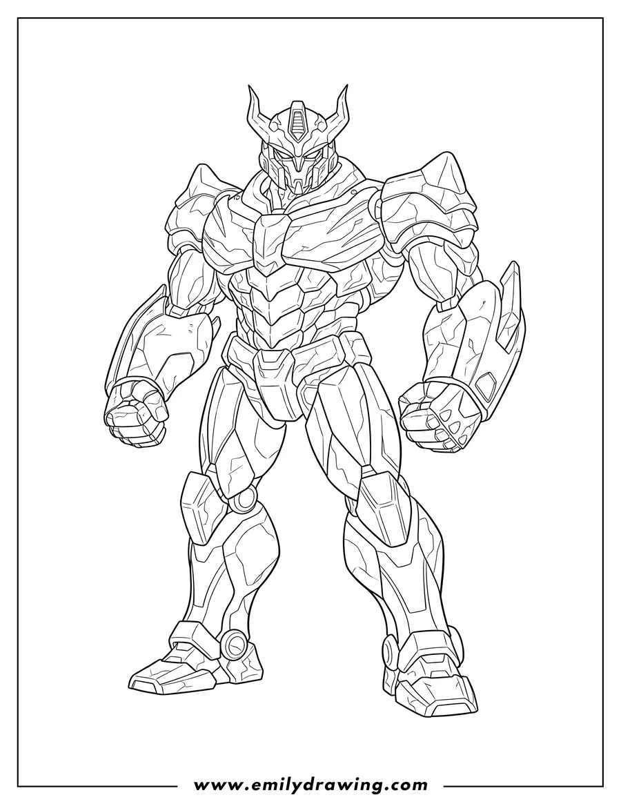 High quality printable sentinel Prime Decepticon Scaled, with clenched fists and a horned helmet for coloring