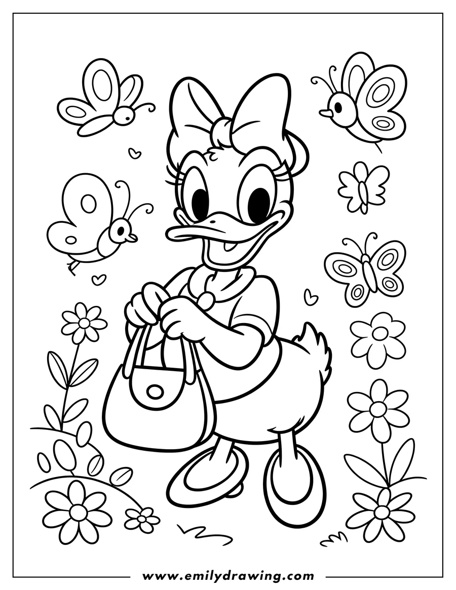 PDF style coloring page: daisy Duck