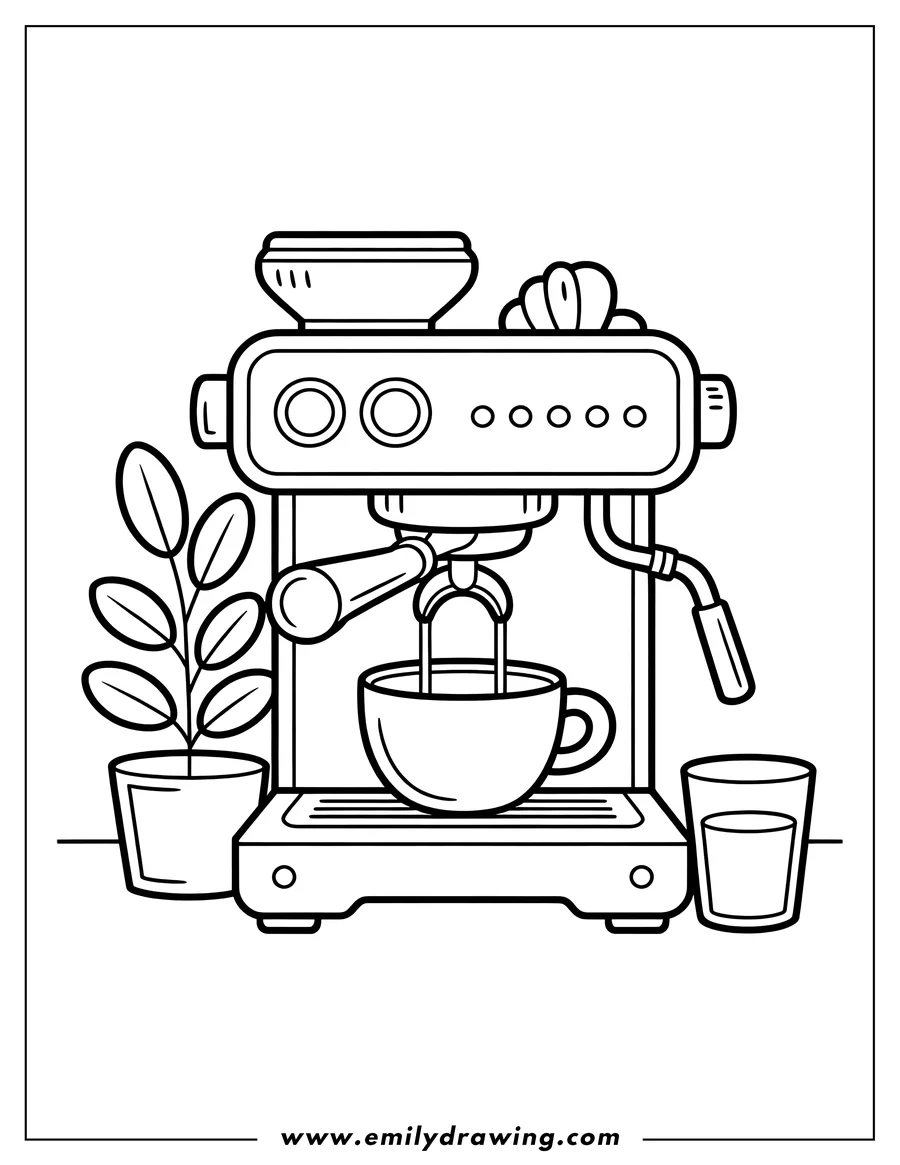 PDF style coloring page: espresso Machine