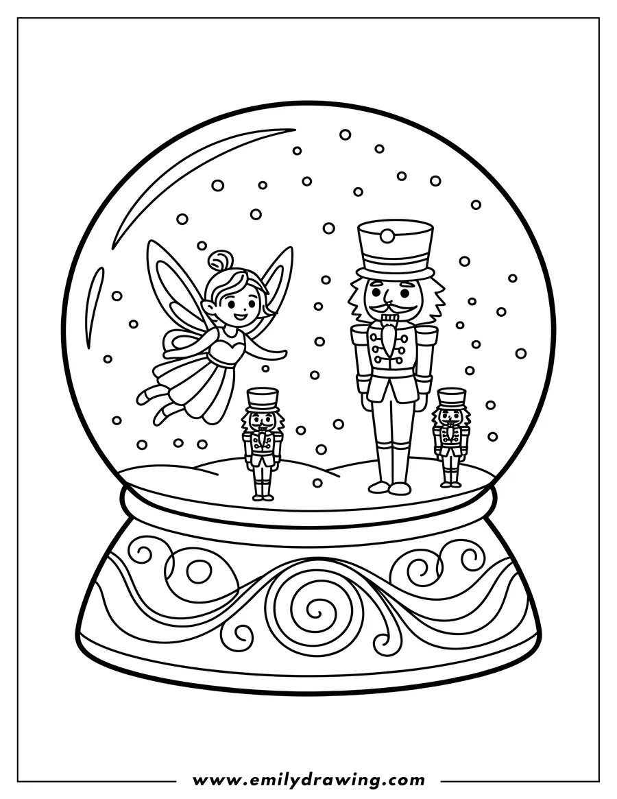 Full page coloring image of snow Globe