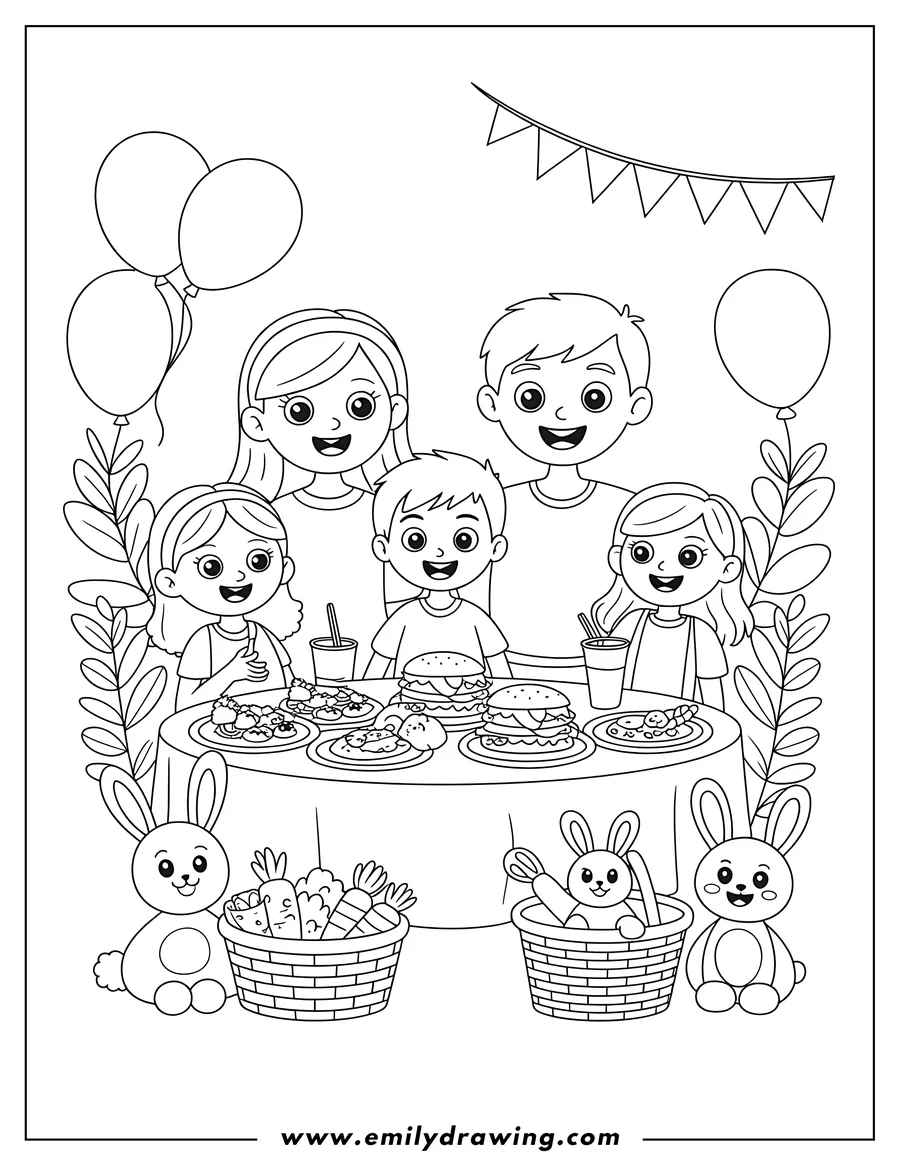 Full page coloring image of family