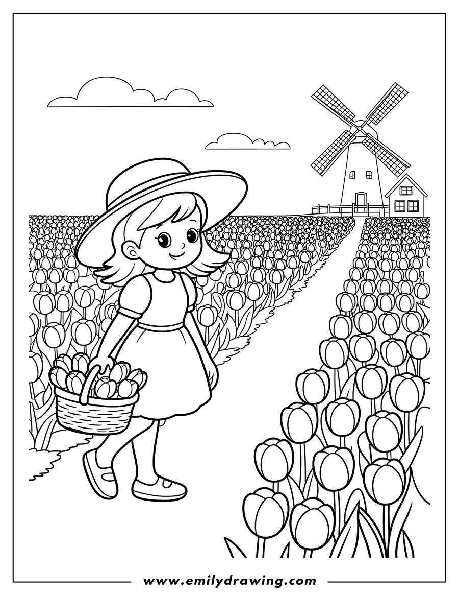 Coloring sheet featuring girl