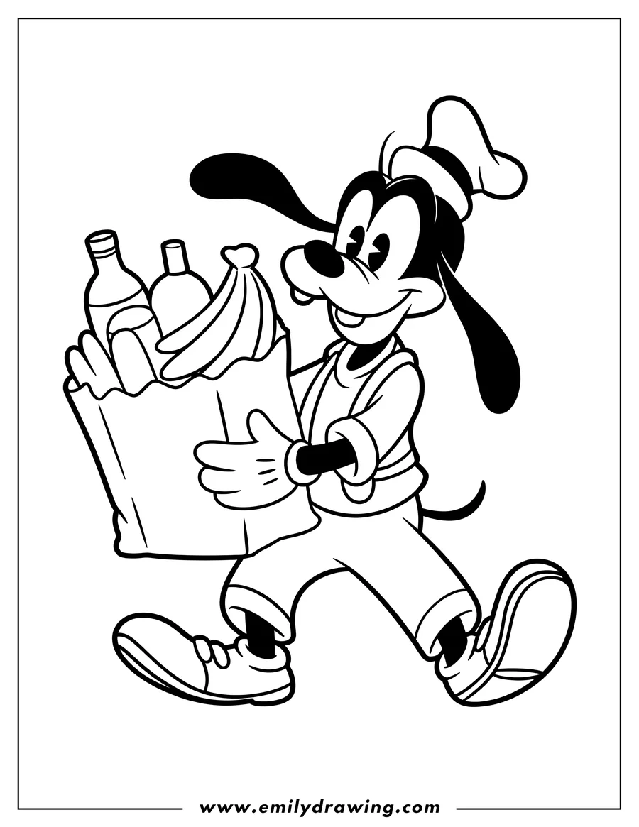 Coloring sheet featuring goofy