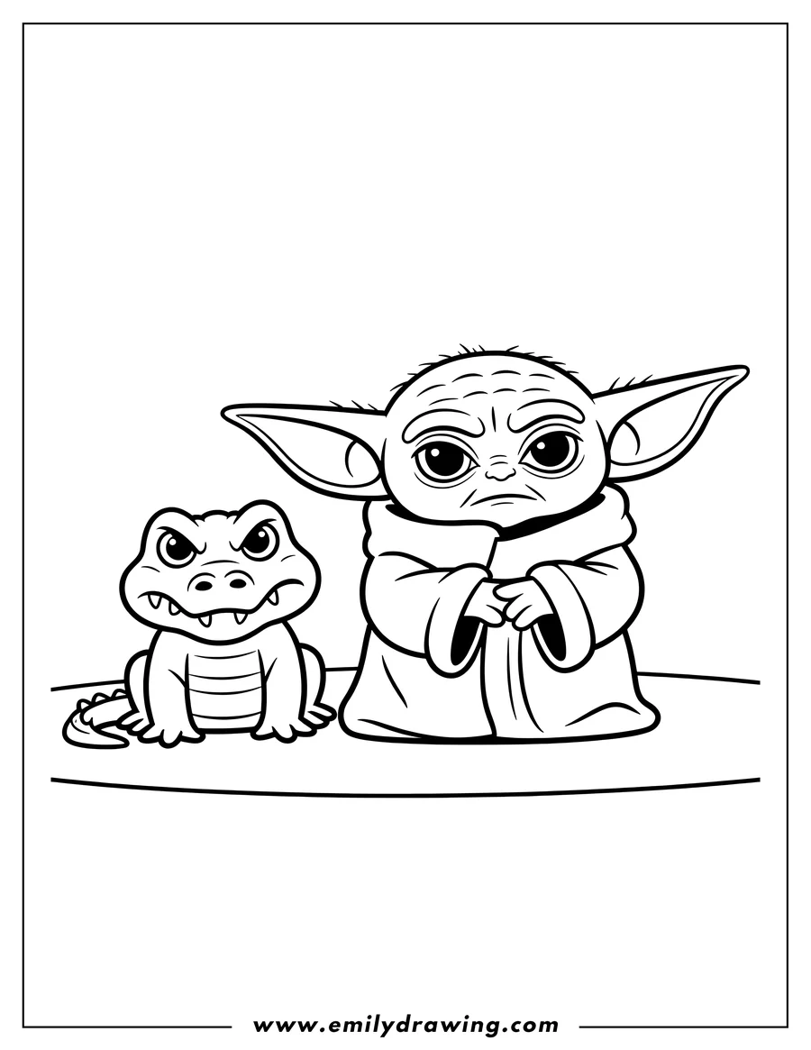 Outline drawing of grogu