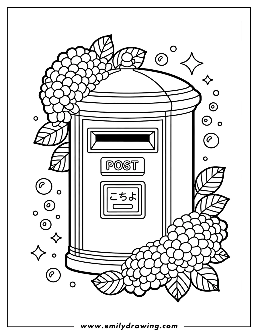 PDF style coloring page: postbox