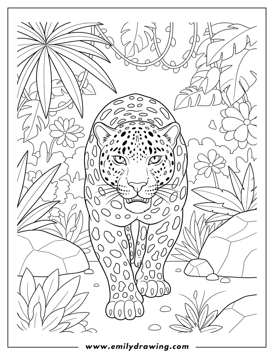 Coloring sheet featuring leopard