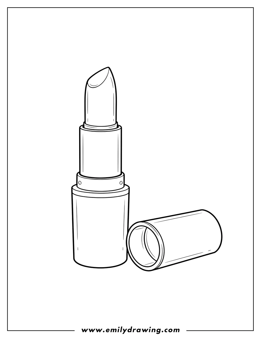 Linear illustration of realistic Lipstick standing upright with its cap lying next to it