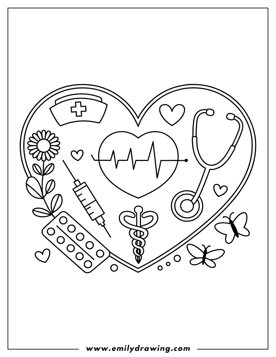 Black and white line art of medical Collage