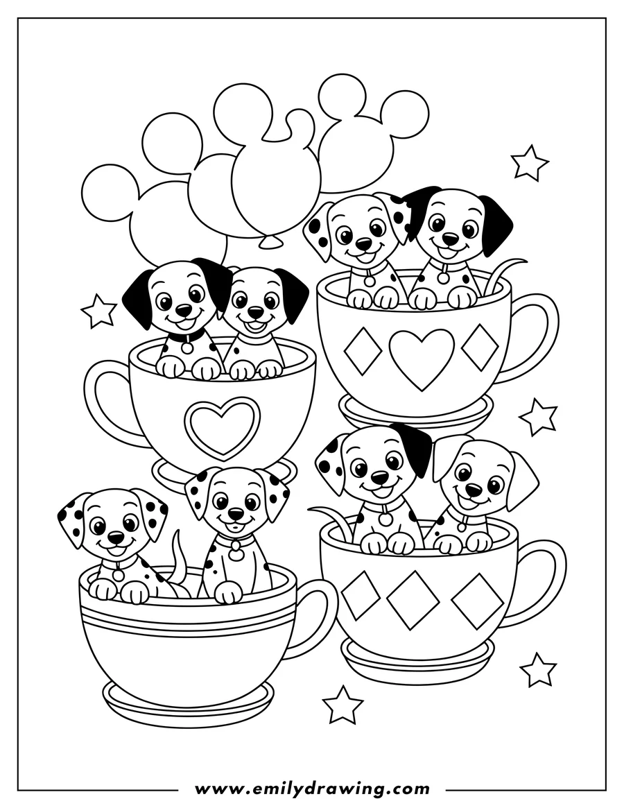 Simple sketch of dalmatian Puppies to color