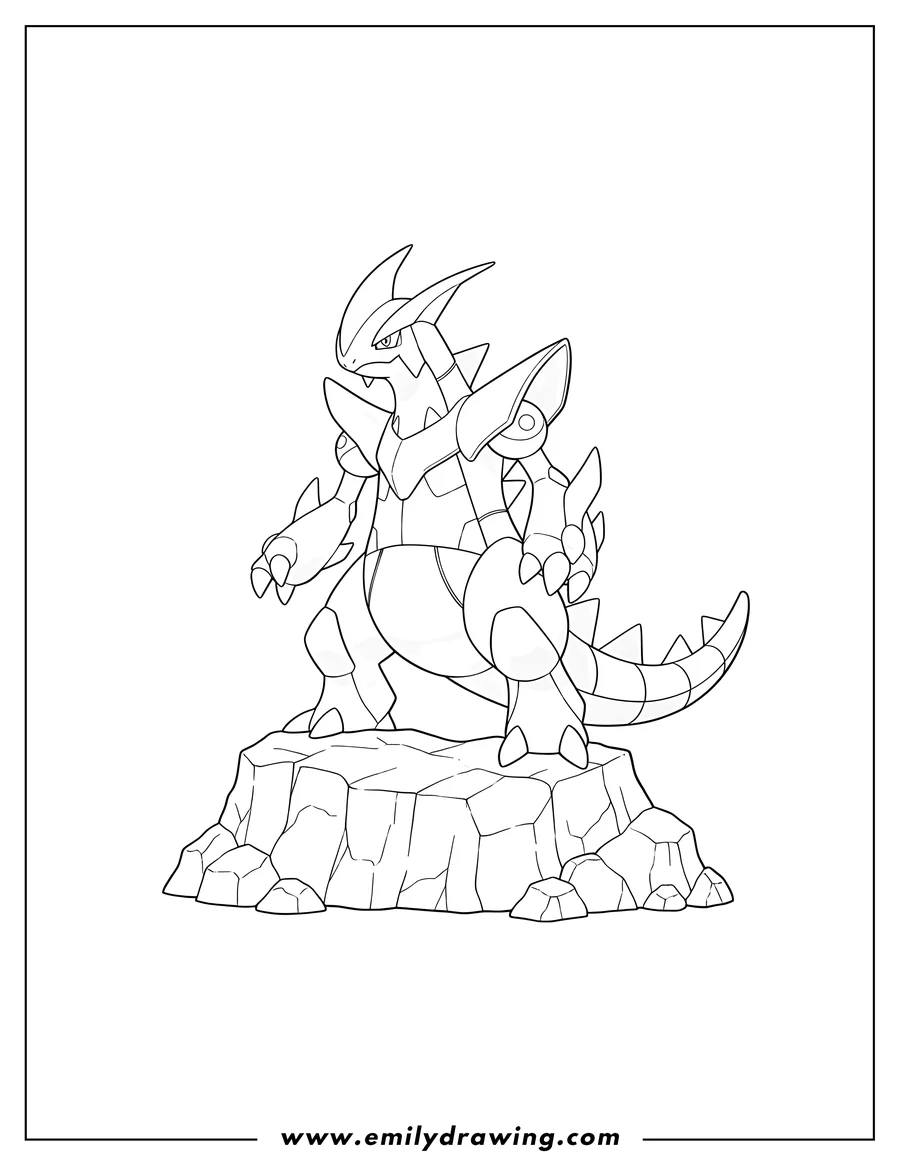 Free to print drawing of legendary Pokemon Palkia from video games standing on a rock