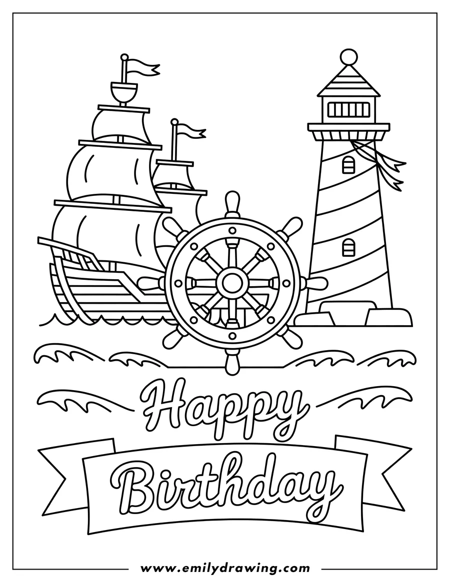 Simple sketch of sailing Ship to color