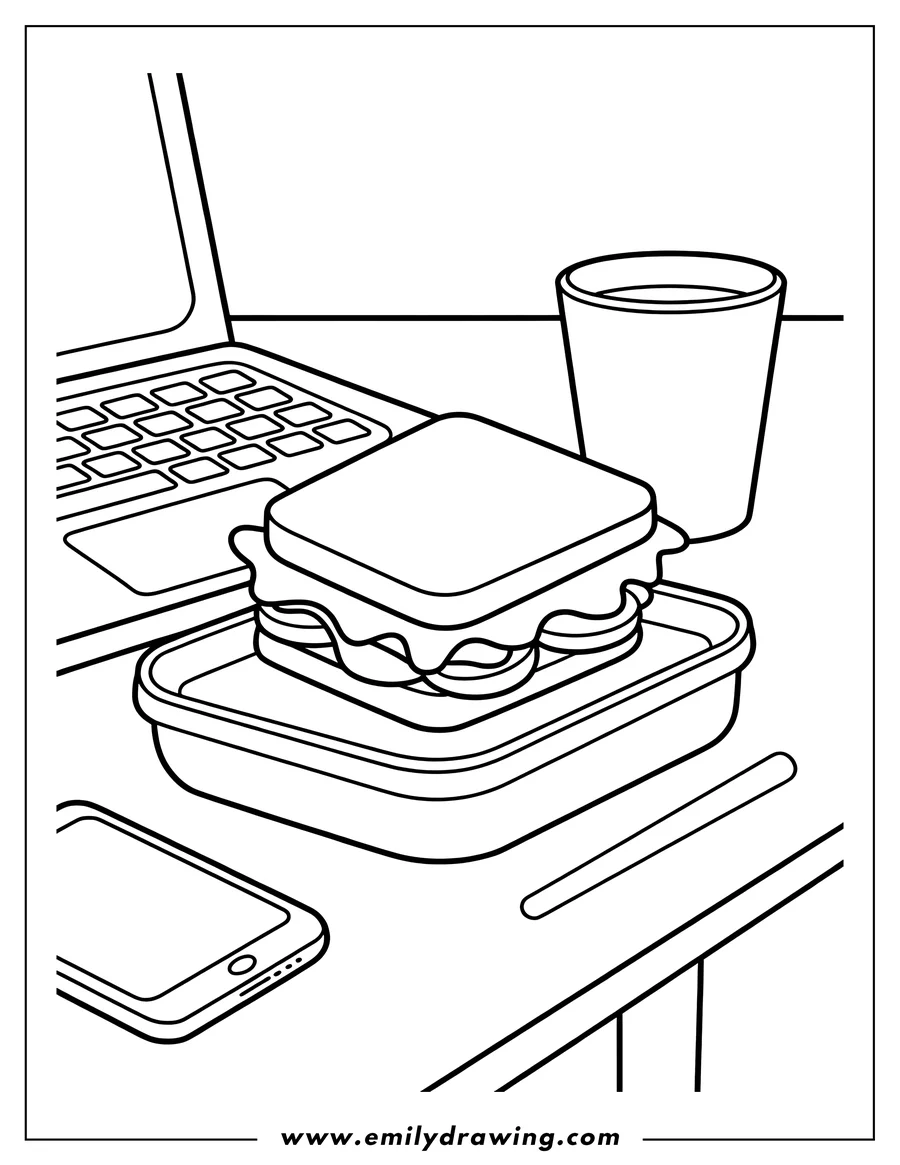 PDF style coloring page: sandwich