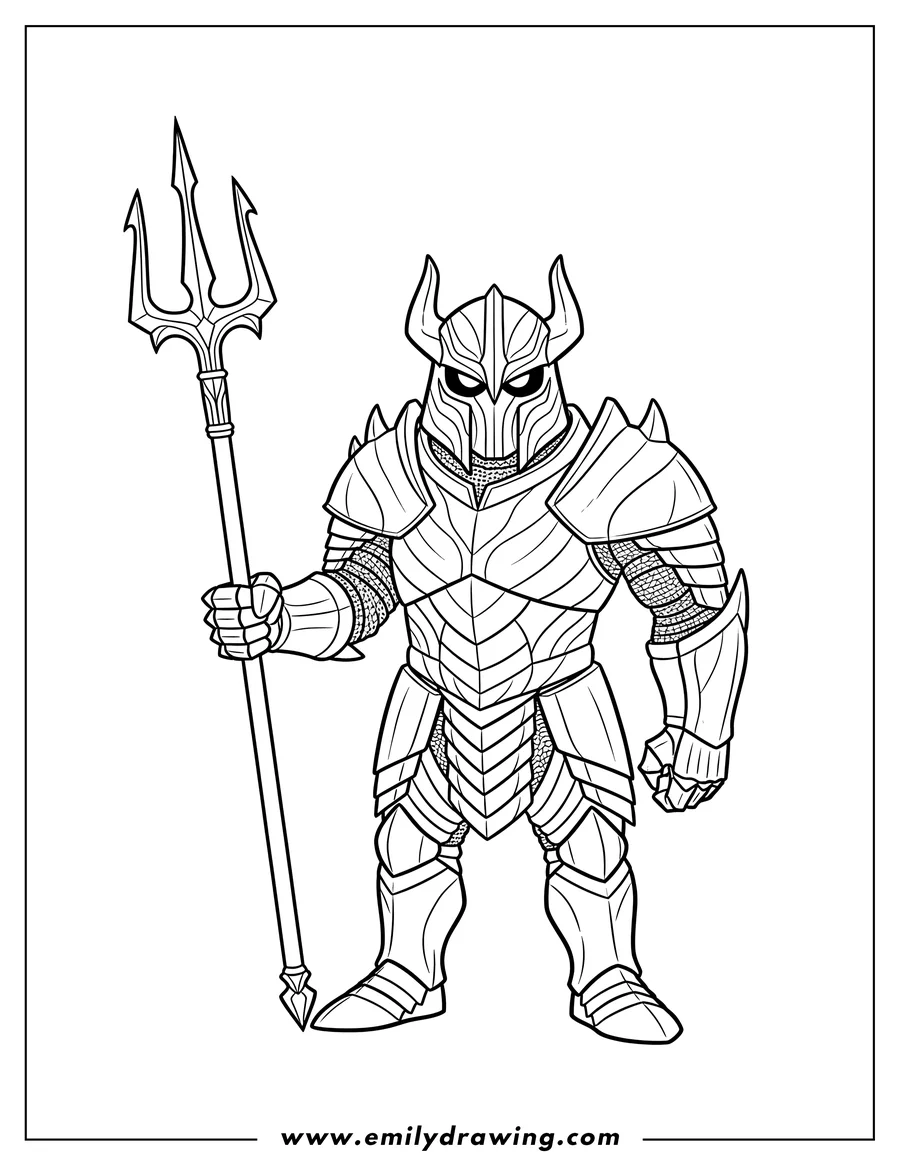 Free printable coloring sheet of lord Rings Sauron in armor holding a trident