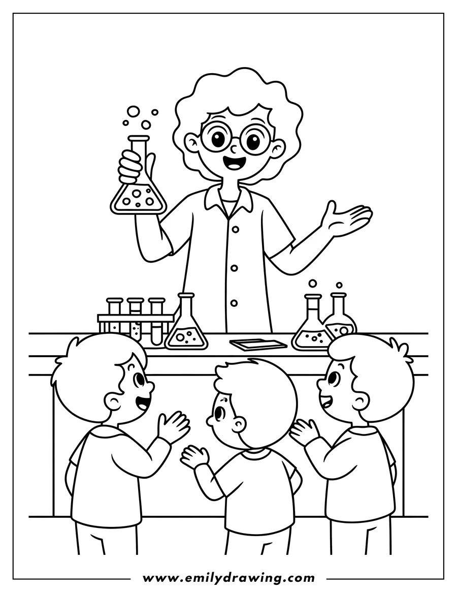 Printable coloring page of scientist