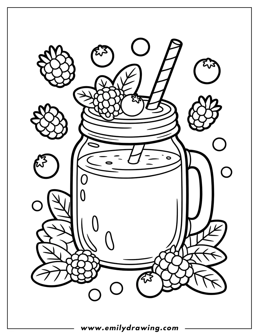 Black and white line art of smoothie Jar