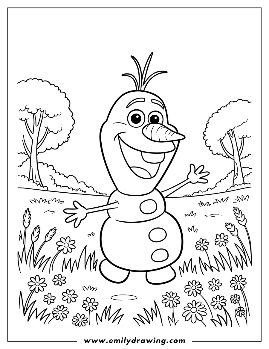 Printable line art of snowman