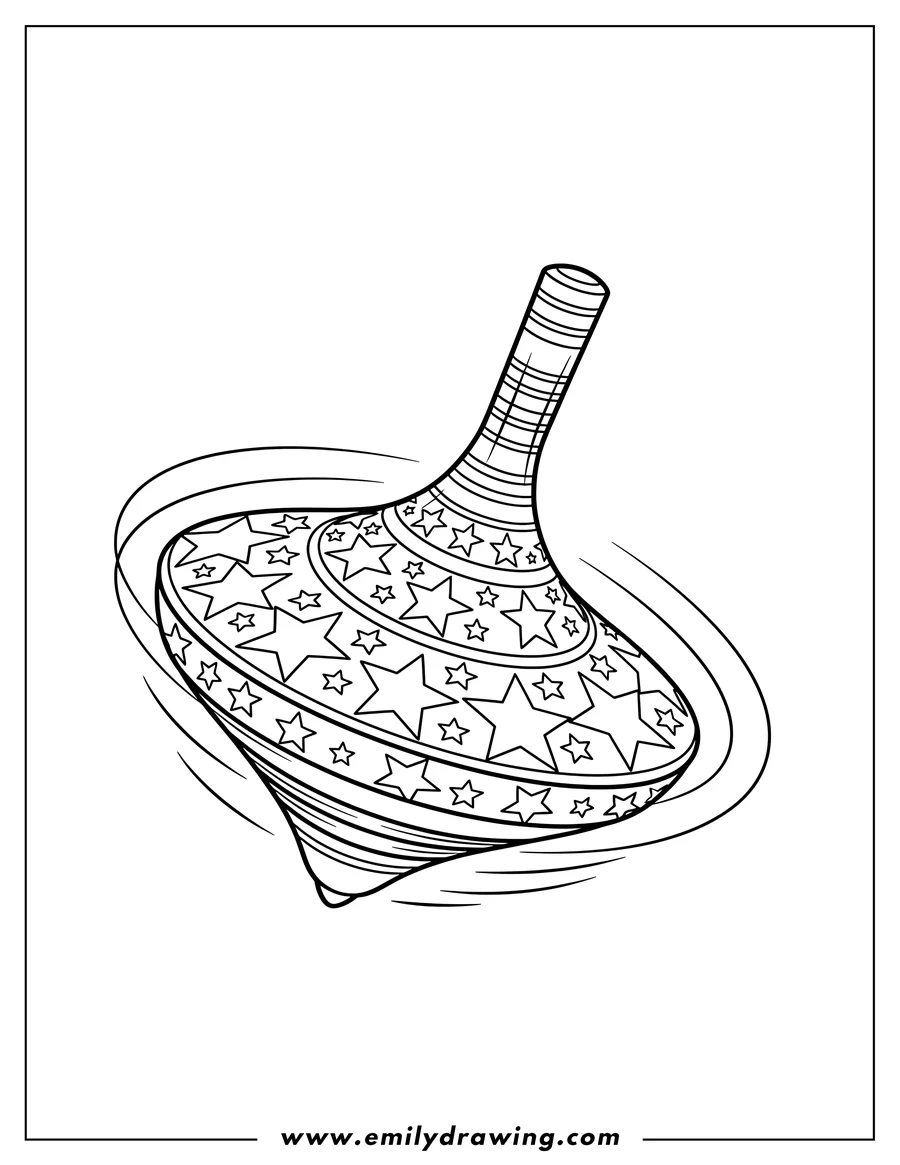 Printable coloring page of realistic Spinning Top with a decorative star pattern