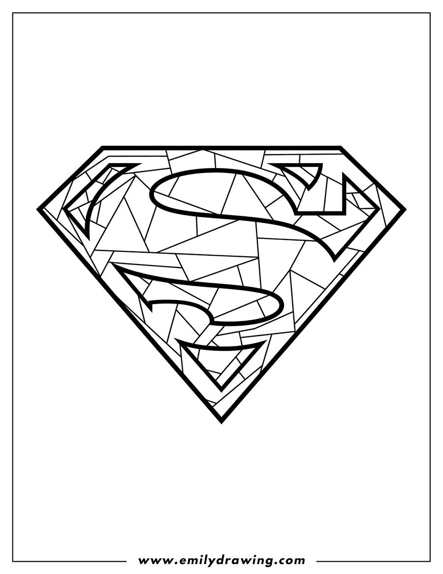 Coloring page for kids: superman S-shield coloring page with geometric divisions