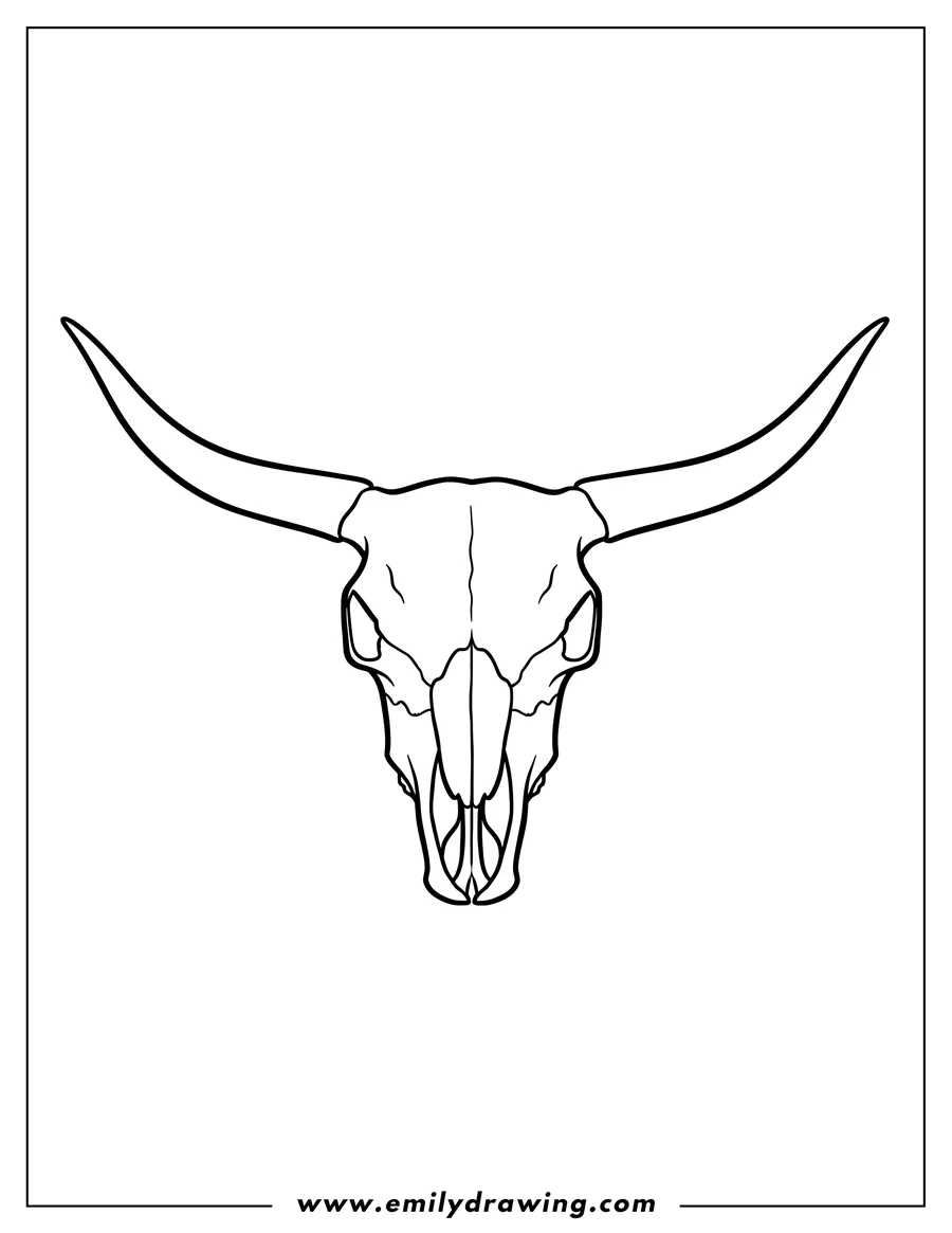 Coloring sheet featuring texas Longhorn Bullhead skull
