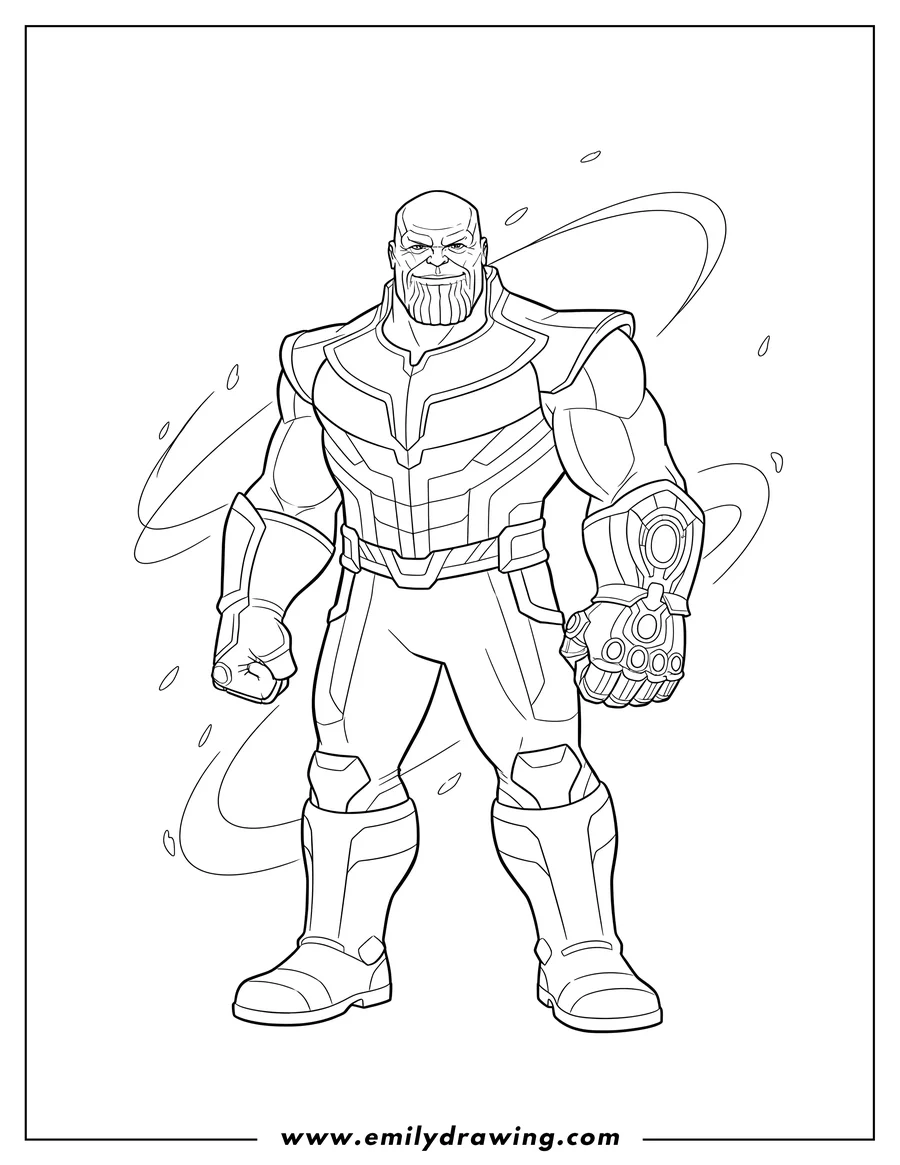 Printable coloring page of thanos in armor with Infinity Gauntlet To Color