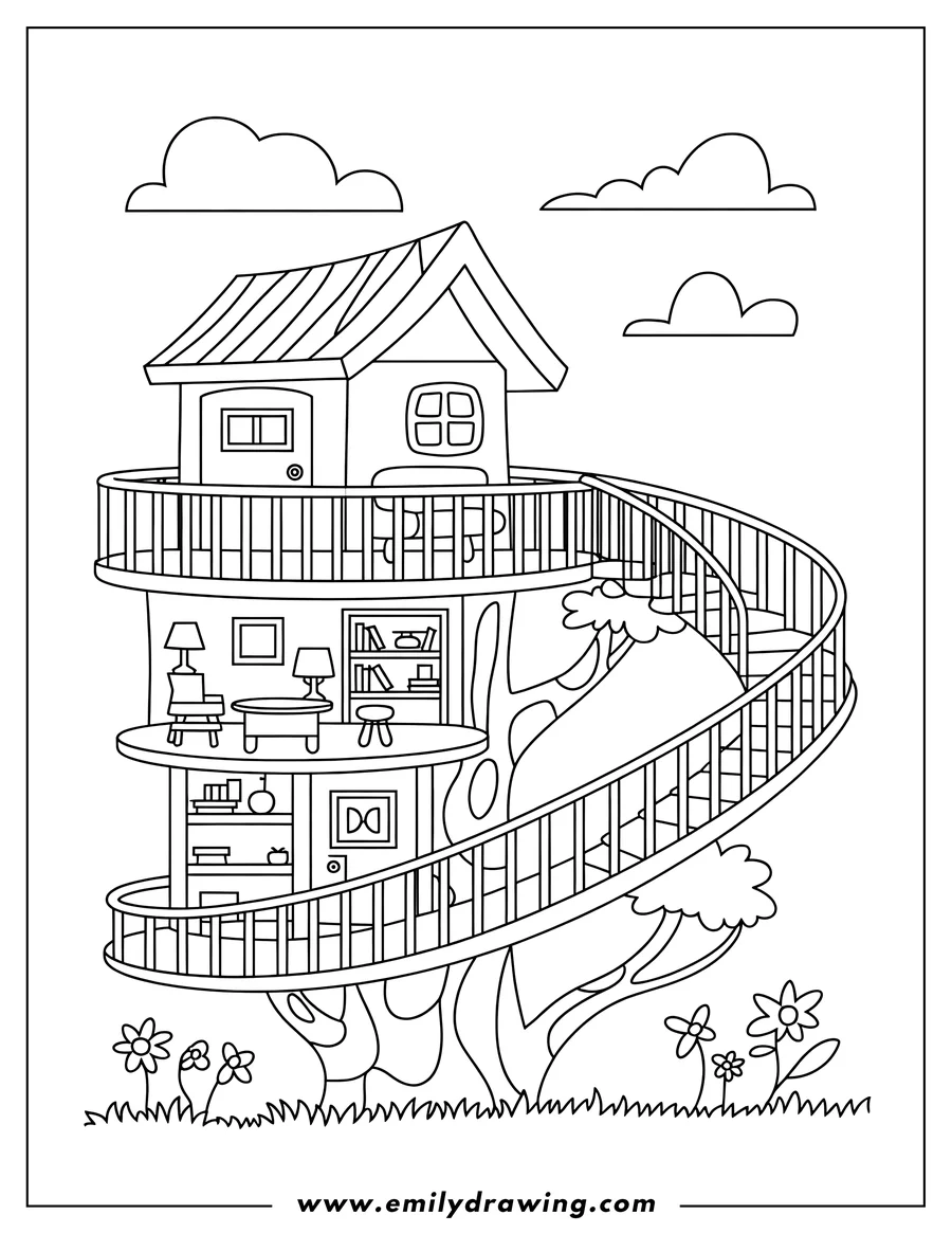 Vector style outline of treehouse