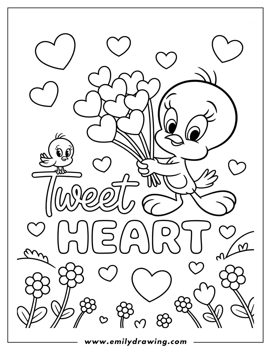 Coloring sheet featuring bird (Tweety)