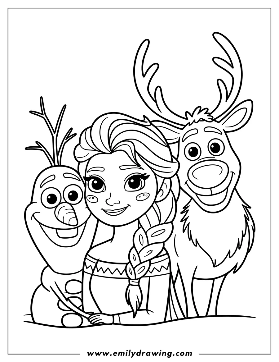 Linear illustration of young Woman