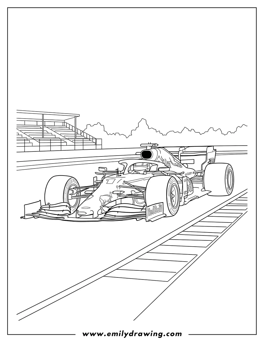 Coloring page of F1 Red Bull Racing Rb18 On Race Track, racing